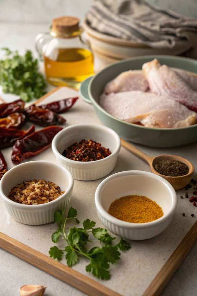 Ingredients for chipotle chicken laid out neatly on a countertop
