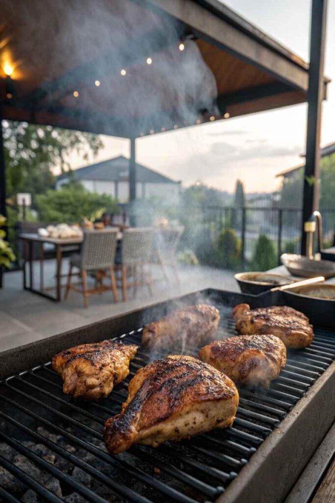 Grilled chipotle chicken cooking on outdoor grill