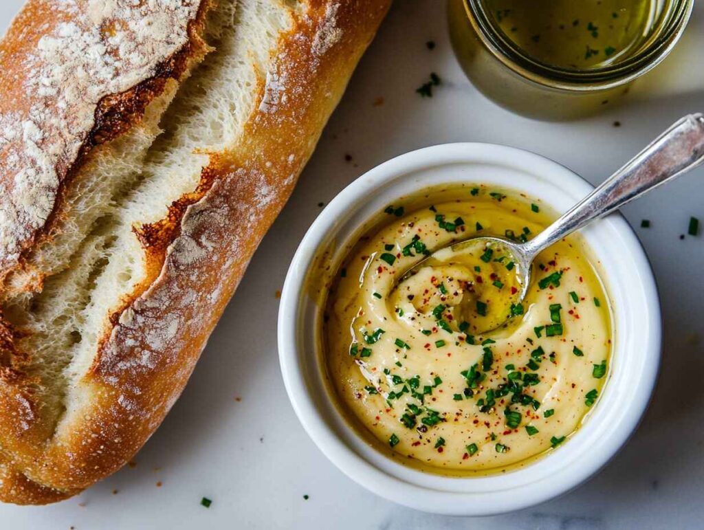 Spiced Cajun garlic butter mixture in a bowl with spoon