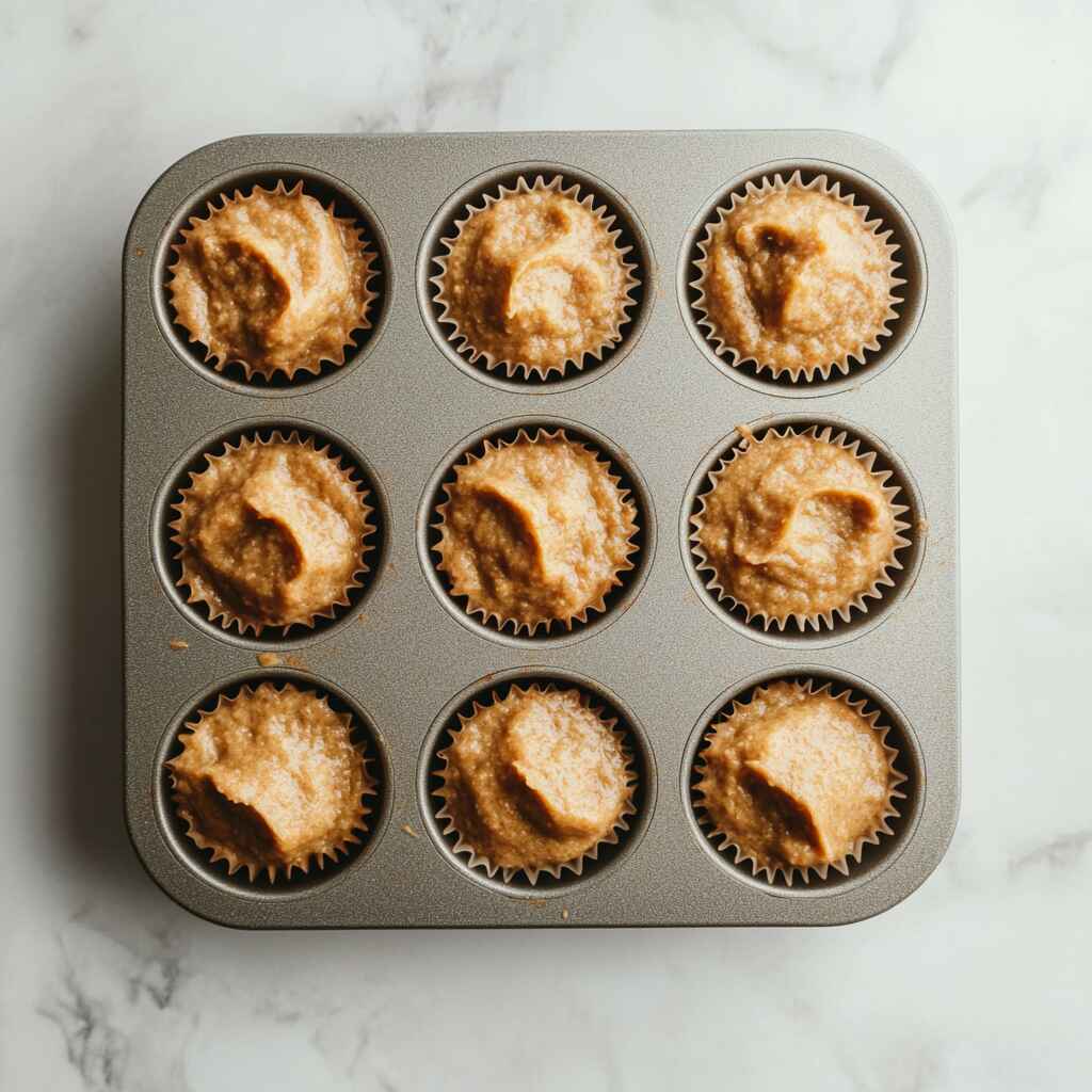 Unbaked muffins in tray with chocolate chips on top
