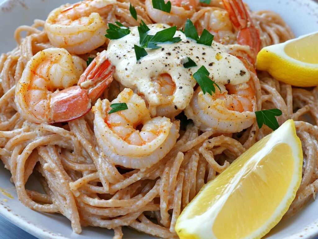 Whole-wheat Cajun shrimp pasta with a lighter sauce