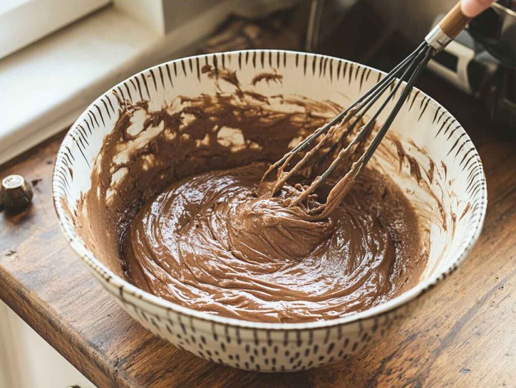Sourdough banana muffin batter in mixing bowl