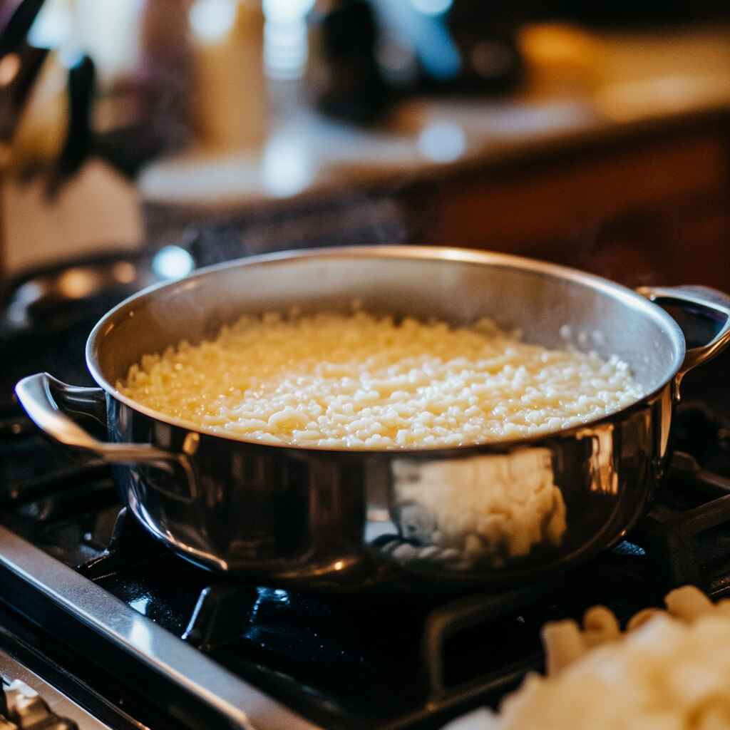 Pastina cooking on the stove in a saucepan
