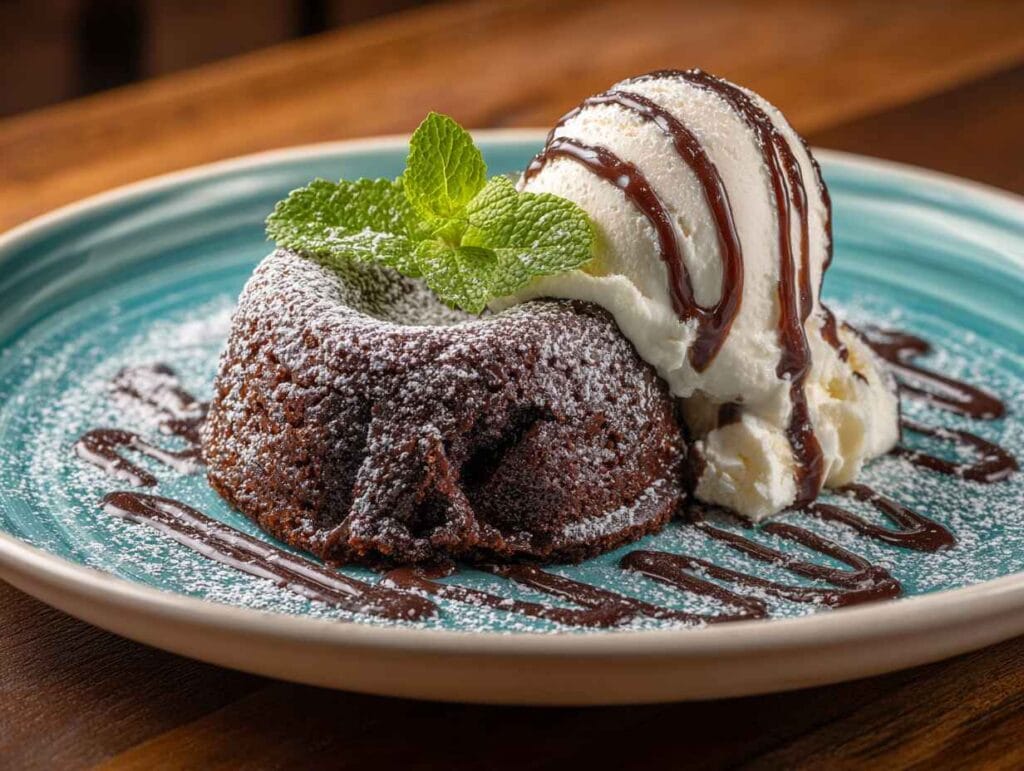serving lava cake recipe with ice cream