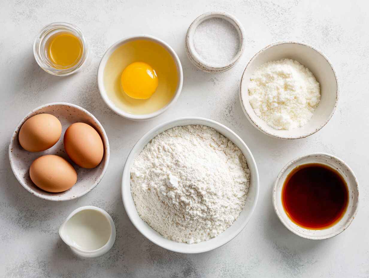 Ingredients laid out for making gluten free pancakes