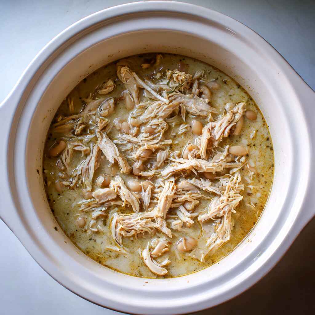 white chicken chili crockpot recipe while cooking