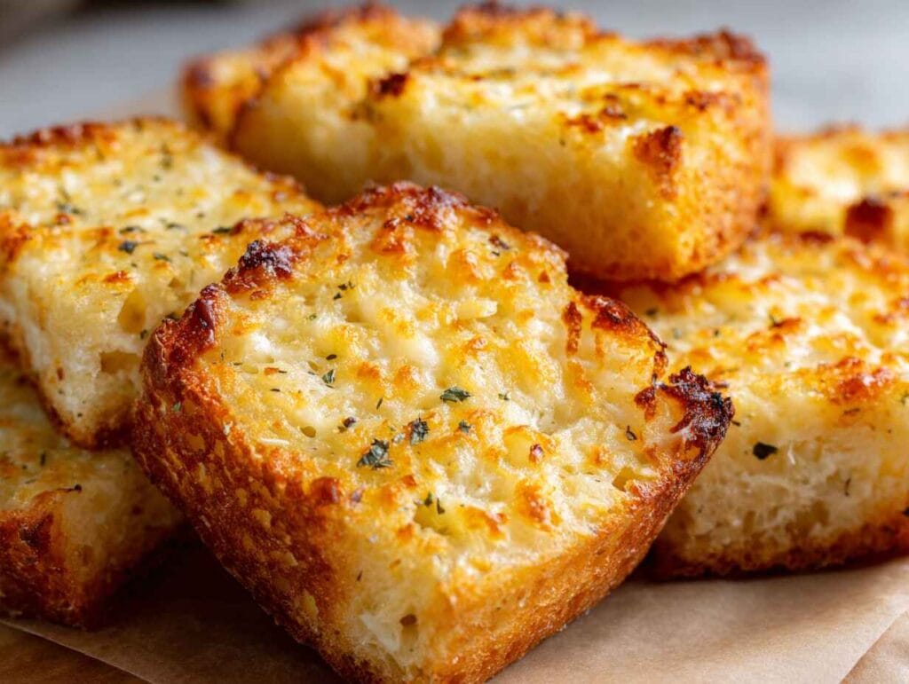 Frozen garlic bread cooked in an air fryer and served warm