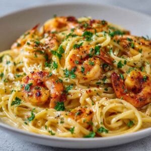 Creamy Cajun shrimp alfredo pasta with golden seared shrimp, rich Cajun-seasoned cream sauce, and fresh parsley over tender fettuccine.