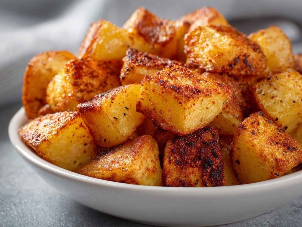 Crispy roasted potato cubes with a golden, seasoned crust — a satisfying bread-free side dish option.