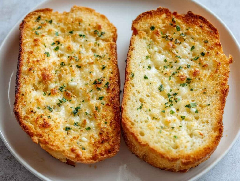 Frozen garlic bread cooked in an air fryer with light browning