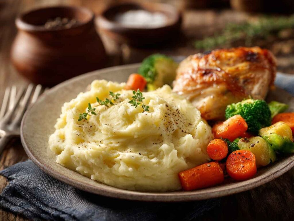 mashed potatoes without milk served as a side dish