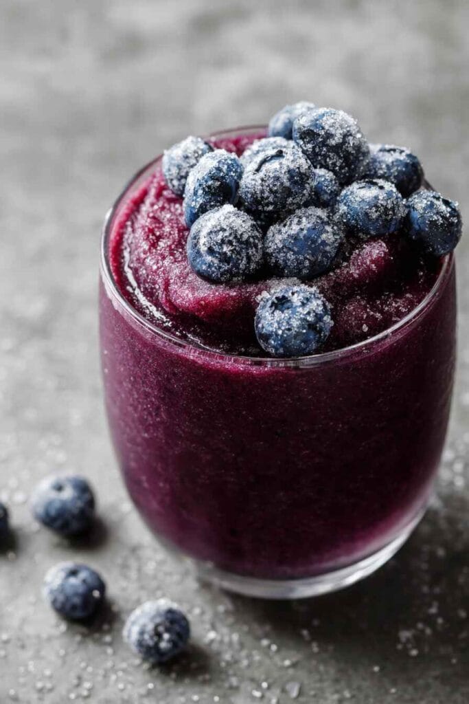 Frozen blueberry smoothie without yogurt with a thick sorbet-like texture