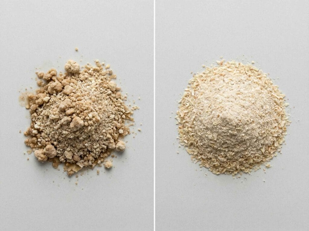 Before and after comparison showing moisture-related clumping versus a properly dried gluten free onion soup mix