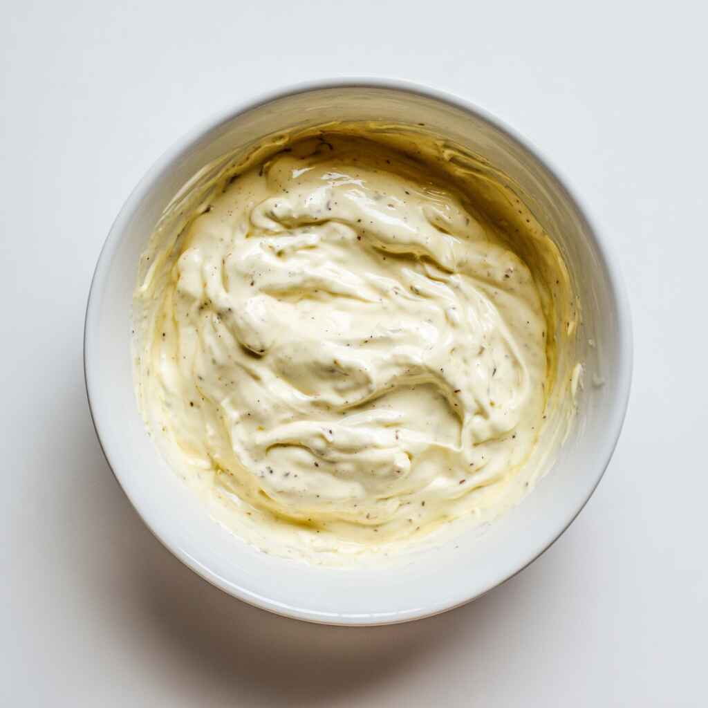 creamy dressing mixture for high protein chicken salad made with yogurt mustard and seasoning