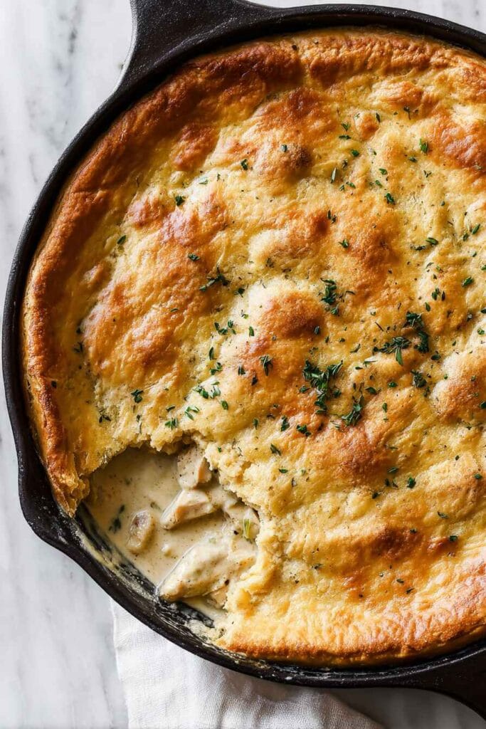 Low carb chicken pot pie with creamy filling visible after serving