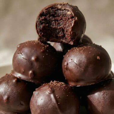 cottage cheese chocolate bites healthy with glossy chocolate coating and soft center