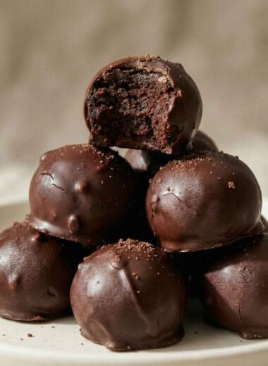 cottage cheese chocolate bites healthy with glossy chocolate coating and soft center