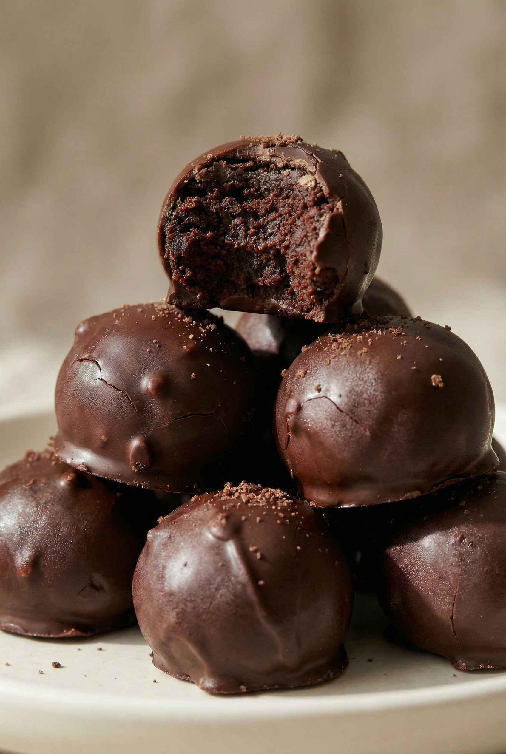 cottage cheese chocolate bites healthy with glossy chocolate coating and soft center