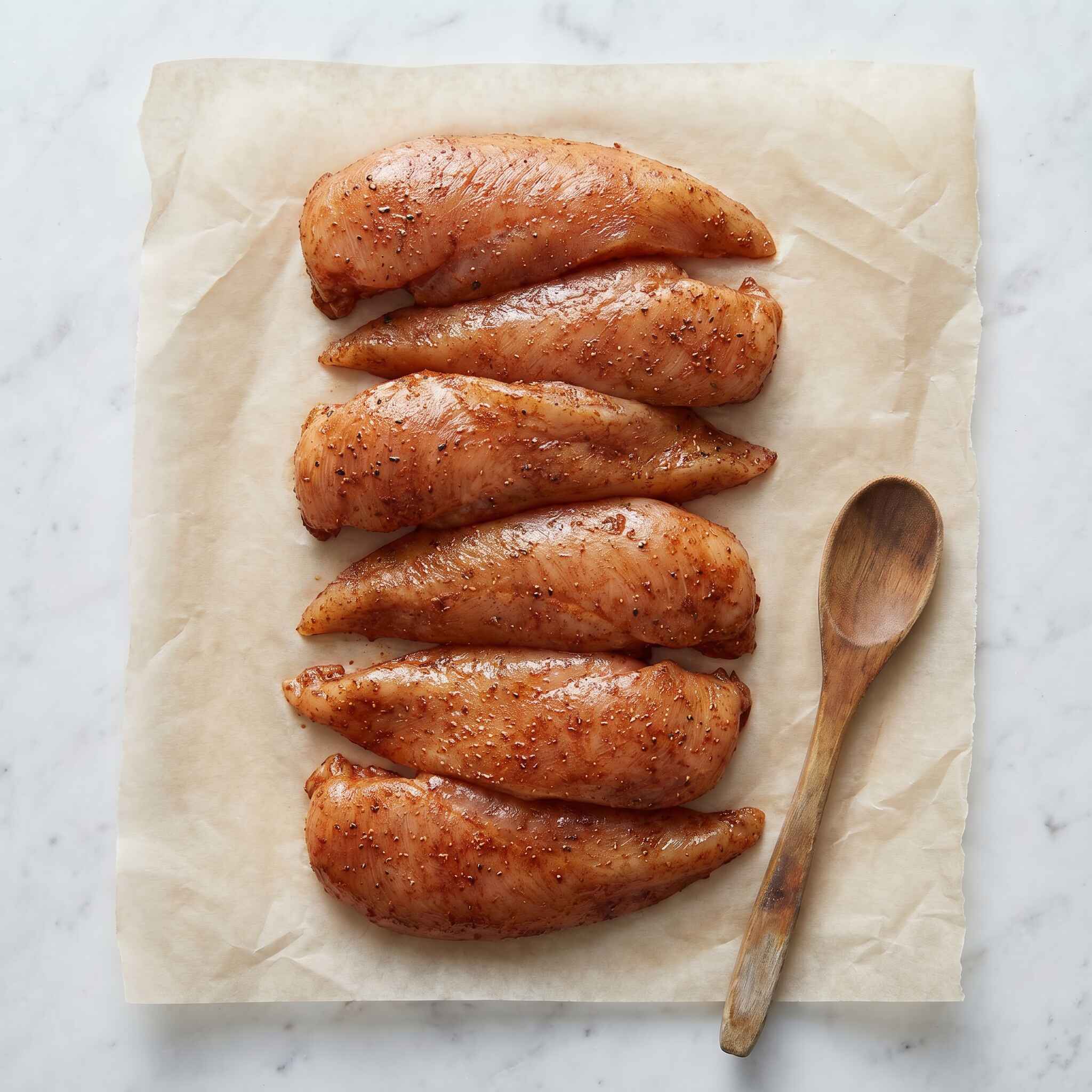 evenly seasoned chicken tenders ready for coating in low calorie air fryer chicken tenders recipe