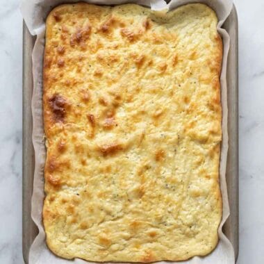 golden cottage cheese flatbread baked in tray soft texture