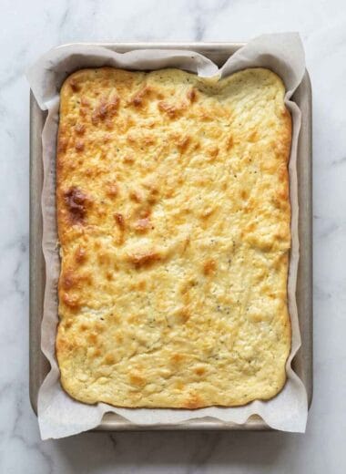 golden cottage cheese flatbread baked in tray soft texture