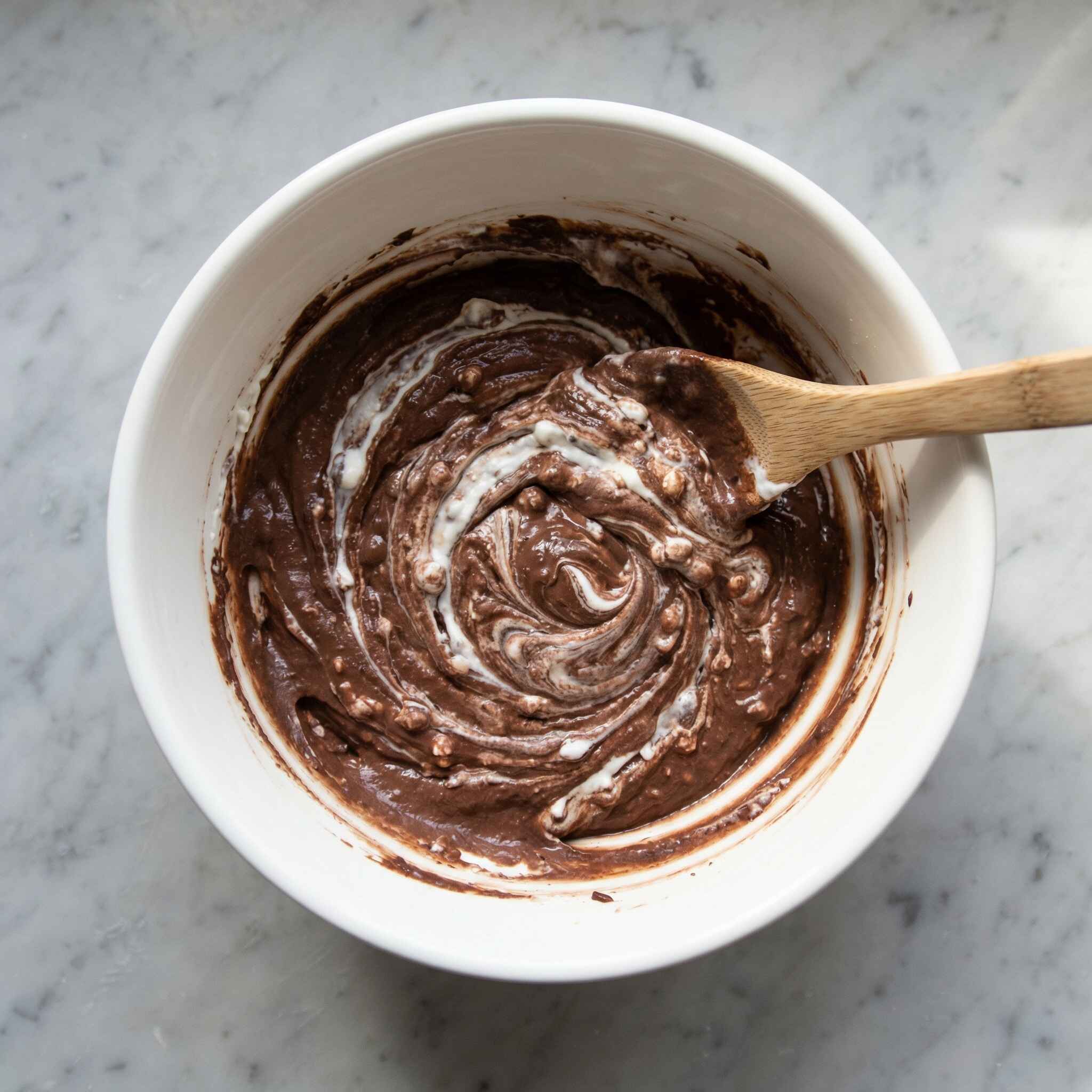 mixing cottage cheese chocolate bites batter until smooth