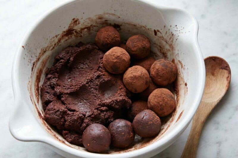 shaping cottage cheese chocolate bites into balls